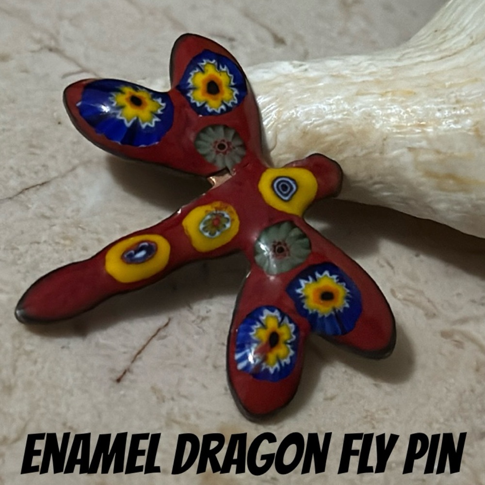 Dragonfly Enamel Pin-EUC-Reds/Yellow